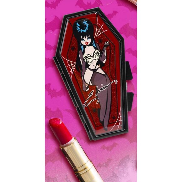 Elvira Spider Red Glitter Coffin Compact Mirror Makeup Kreepsville New Gothic - Picture 1 of 5